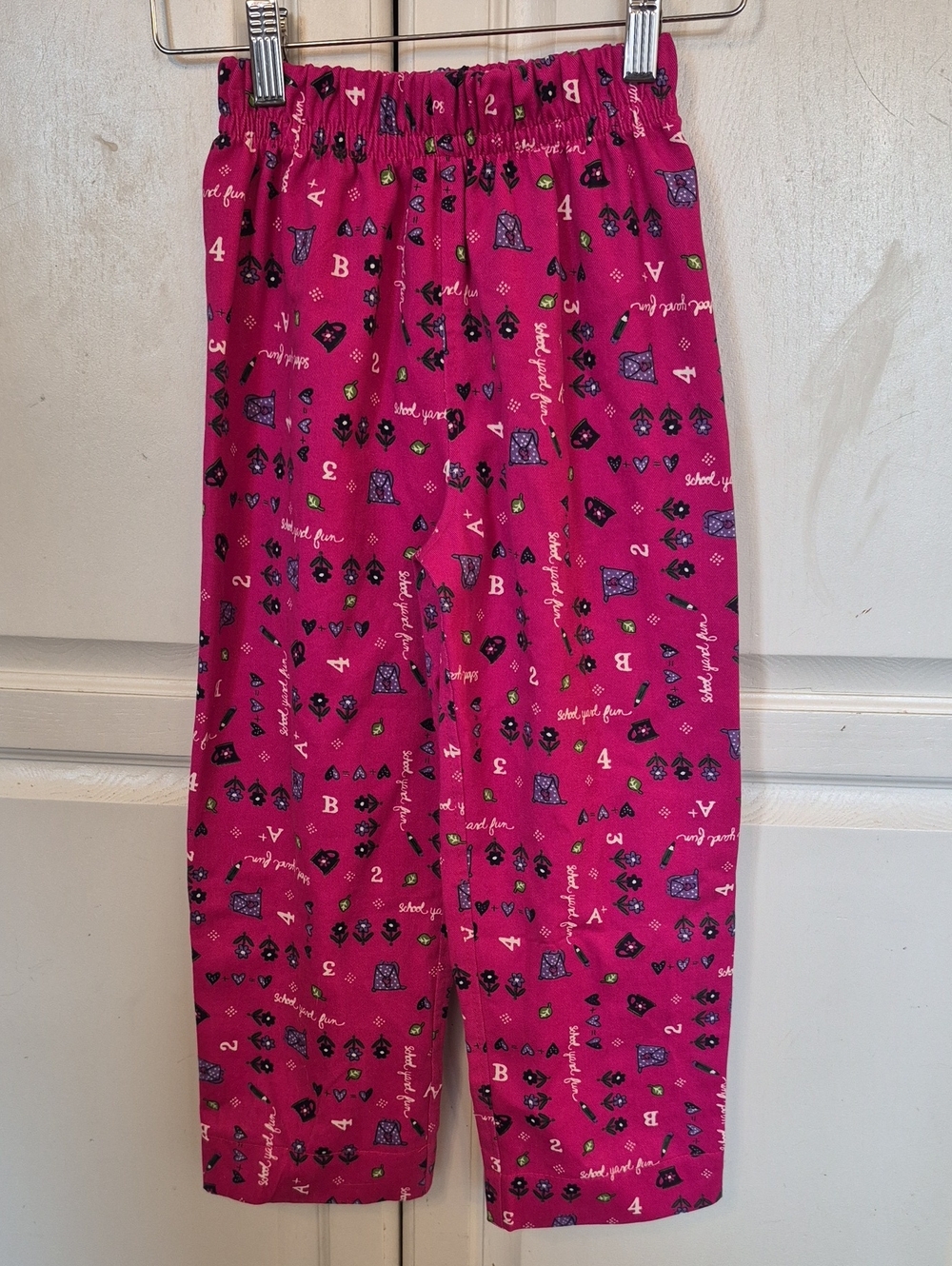 Girls' Handmade Bright Pink Printed Casual Pants